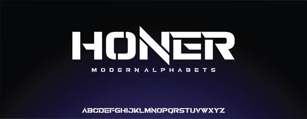 HONER Modern abstract digital alphabet font. Minimal technology typography, Creative urban sport fashion futuristic font and with numbers. vector illustration - obrazy, fototapety, plakaty