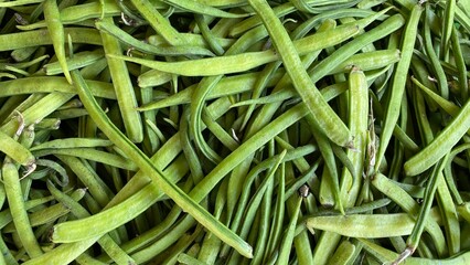 Fresh green bean background in the market, vegetable.