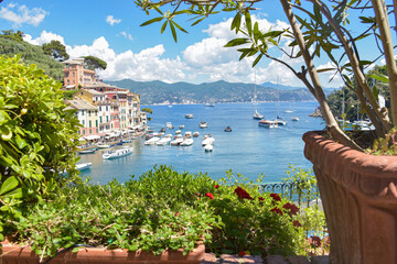 View to the colorful architecture in Portofino, Italy 