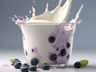 ultra realistic Blueberry milk splash cream 4k Dairy creamy
