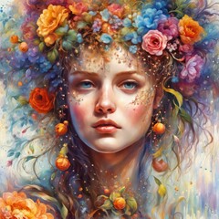 Abstract flower Colorful painting of female portrait colorful painting of female portrait beautiful young woman