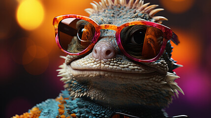colorful lizard with sunglasses. cool lizard and beautiful lizard. generative ai