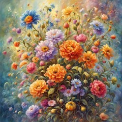 colorful painting of flowers in the garden colorful painting of flowers in the garden oil paint