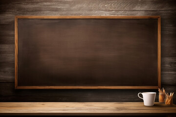 Traditional cafe interior with empty vintage blackboard