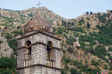 Fototapeta na wymiar Tower of Monastery and church of St.Clare in Koror, Montenegro