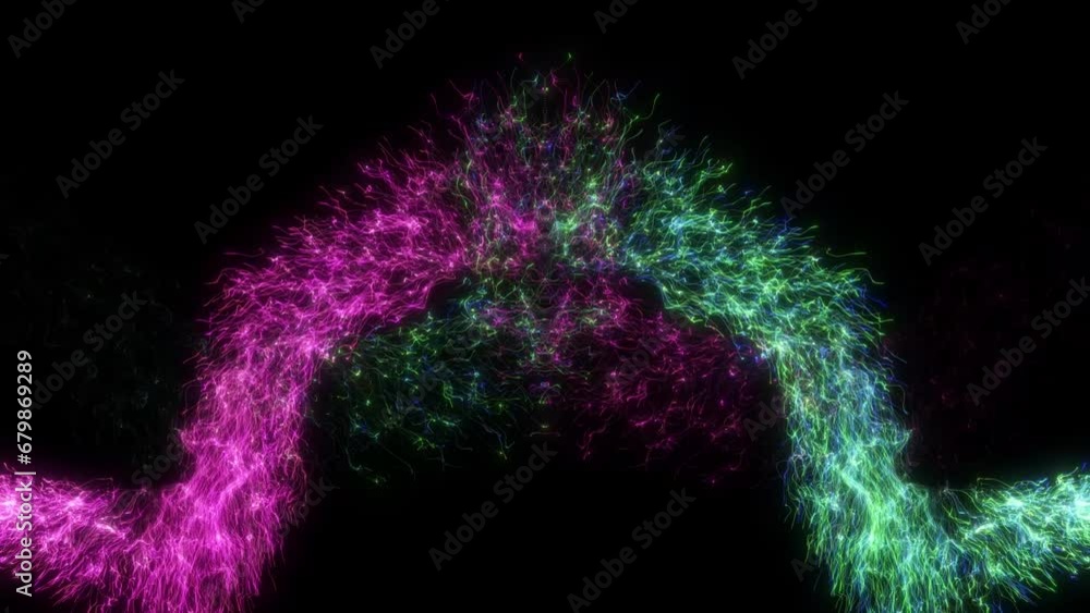 Poster red and green color glitter magic particle moving on black background. glitter circle magic sparkle 