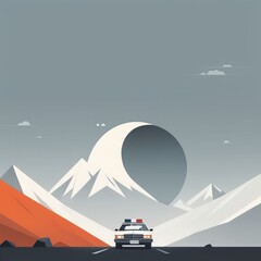 Fototapeta na wymiar abstract background with car and moon in the mountains abstract background with car and moon in