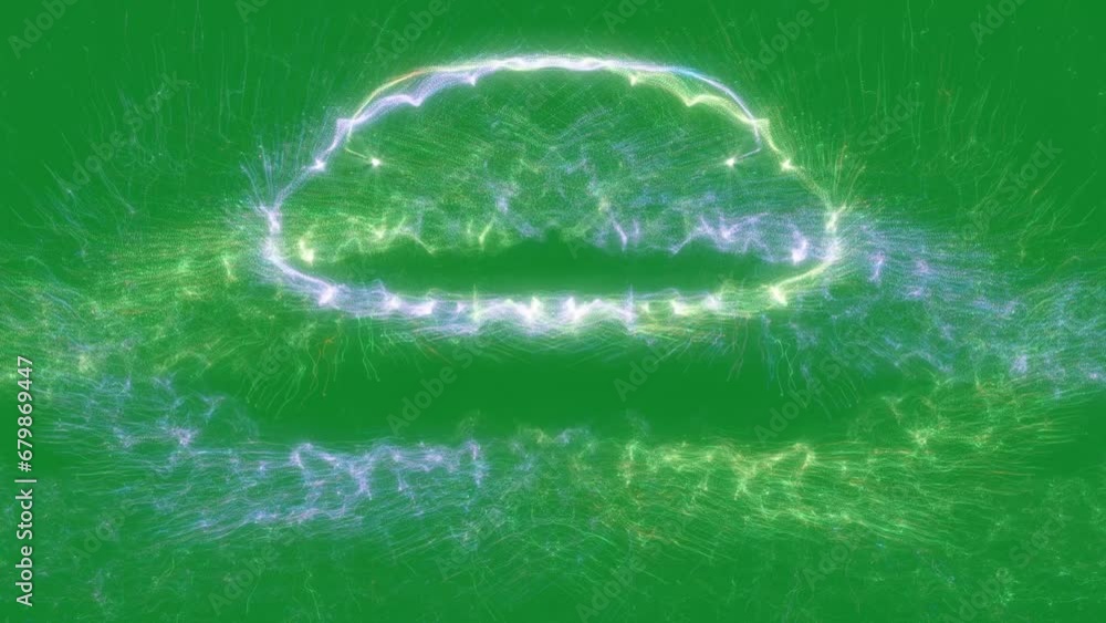 Poster glitter trail particle moving on green screen background. sparkle tow color red and green particle m
