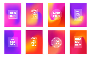 Pink design in vector background with text and frames. Set of Futuristic holographic wallpapers.