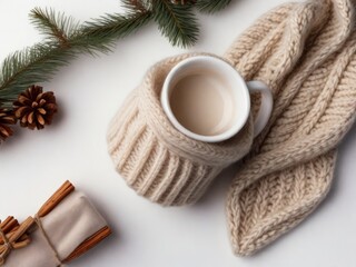 The magical atmosphere of Christmas: a coffee mug with a winter frame