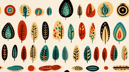 Multi-colored leaves on a light background, Indian ornaments, wallpaper, seamless, banner, multi-colored background