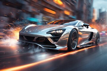 car on road in night car on road in night 3d cg rendering of a sports car