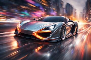 3d rendering of a sports car in motion with a lot of fast speed 3d rendering of a sports car in