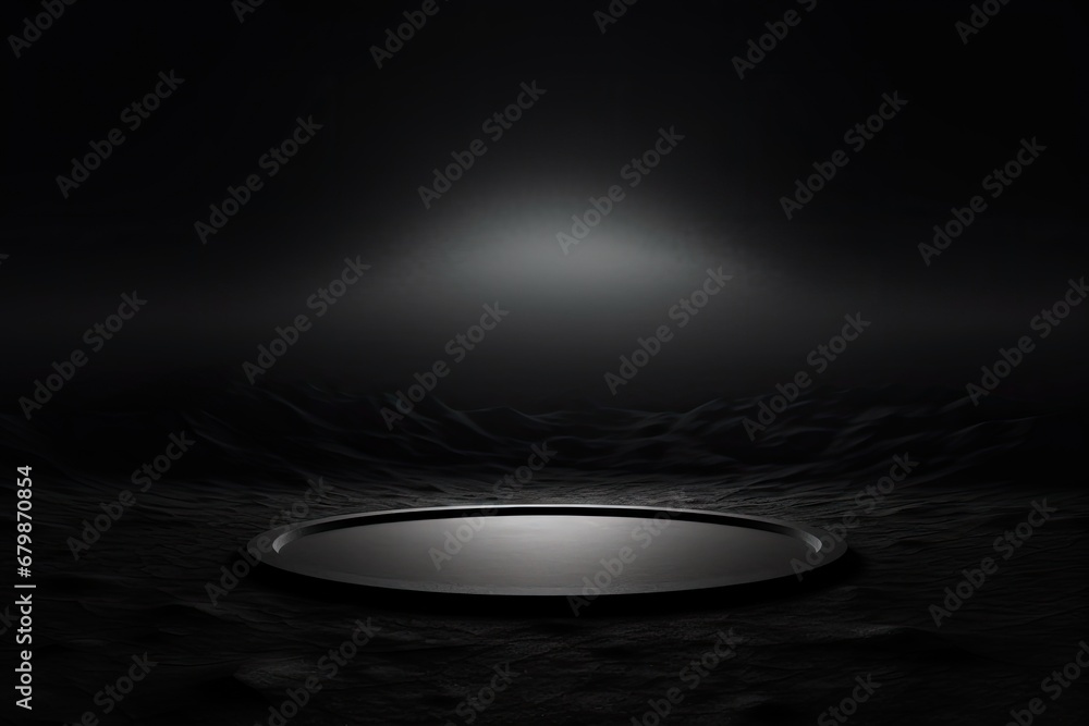 Poster dark background with a circular light spot generative ai