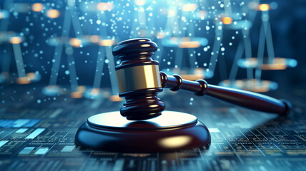 law concept, gavel on a digital background