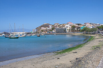 Naklejka na ściany i meble View of Laginha beach in Mindelo city in Sao Vicente Island in Cape Verde