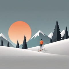 winter landscape with snow - capped man in the mountains. winter landscape with snow - capped m - obrazy, fototapety, plakaty