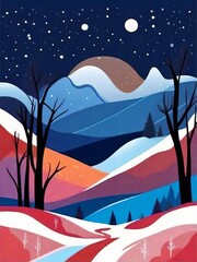 Obraz premium Winter fantasy: illustration of snowy hills and a house