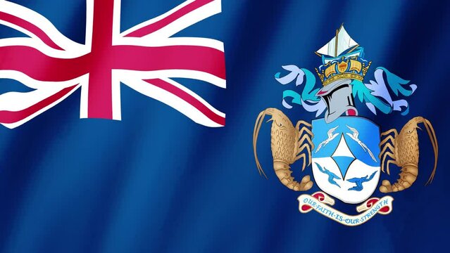 Tristan da Cunha Flag. Flag of Tristan da Cunha footage video waving in wind. Tristan da Cunha Flag 4K Animation