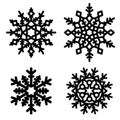 Set of four symple stylish black vector snowflakes