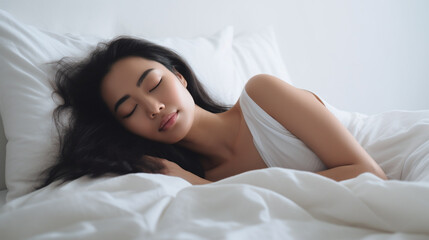 Obraz na płótnie Canvas portrait of a woman sleeping in bed