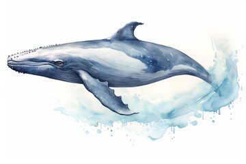 watercolor Whale Humpback whale. Big gray whale Blue whale