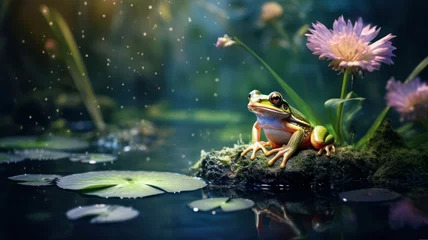  Green frog sitting at a pond created with Generative AI © mg photo
