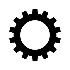 A black gear or cog wheel isolated on transparent background. Black silhouette of a sprocket - obrazy, fototapety, plakaty