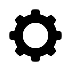 A black gear or cog wheel isolated on transparent background. Black silhouette of a sprocket - obrazy, fototapety, plakaty