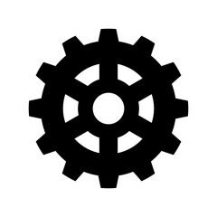 A black gear or cog wheel isolated on transparent background. Black silhouette of a sprocket