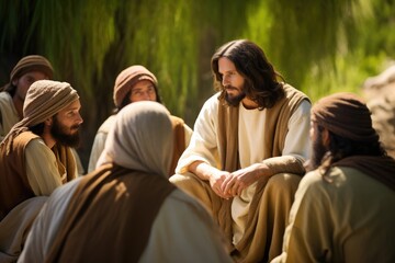 Jesus talking to his disciples  - obrazy, fototapety, plakaty