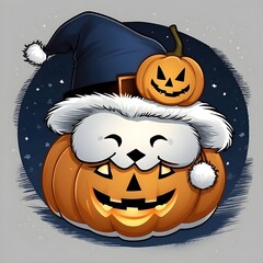 Sleepy Jack-O-Lantern with Nightcap Generative AI