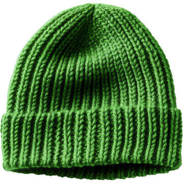 green wool cap beanie knitted hat isolated on transparent background
