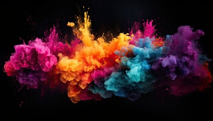 colorful powder cloud on black background Generative AI - obrazy, fototapety, plakaty