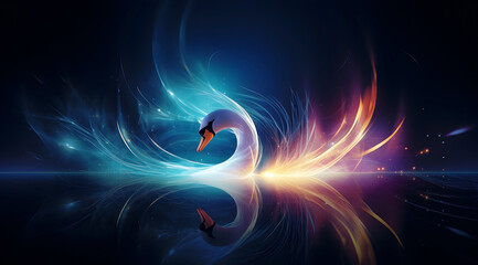 Obraz premium Swan in a magical vibrant abstract backdrop. Beautiful unique wallpaper. 