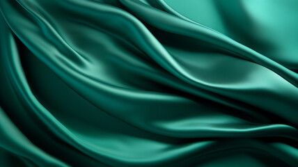 Obraz premium Beautiful background luxury cloth with drapery and wavy folds of green color creased smooth silk satin material texture. Abstract monochrome luxurious fabric background