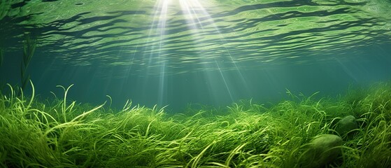 Naklejka na ściany i meble Underwater view of a group of seabed with green seagrass