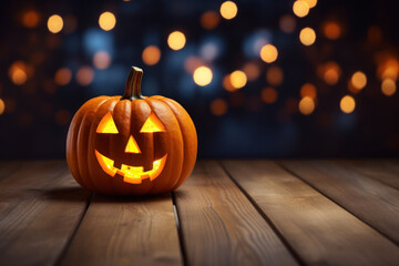 Halloween Pumpkin with Glowing Eyes, Forest Sunset Halloween Scene