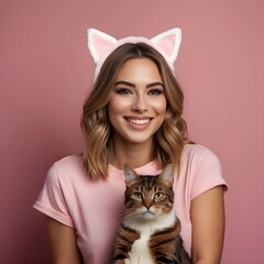Cute Cat Lady Selfie Generative AI