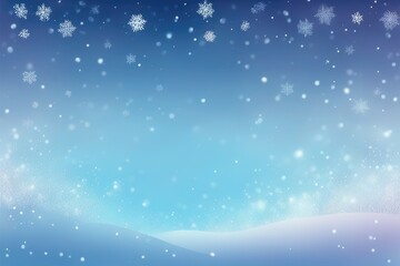 Pastel winter sky with snowflakes. Blue light color gradient. Fantasy soft blurred wallpaper. Vector Christmas landscape.
