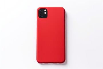 single red silicone phone case against a soft white background - obrazy, fototapety, plakaty