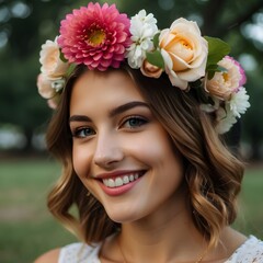 Pretty Flower Girl Selfie Generative AI