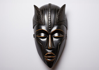 Mask with pronounced features reminiscent of traditional African masks