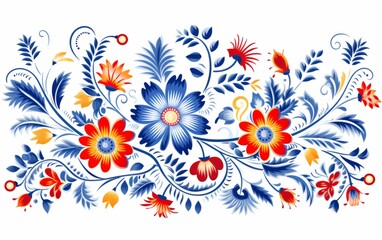 Fototapeta na wymiar Vivid Slavic Floral Pattern Featuring Folklore Decorative Elements