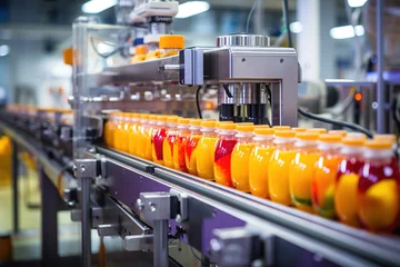 Fototapeten Drink factory production line fruit juice beverage product © Boraryn