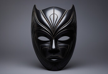 Mask with pronounced features reminiscent of traditional African masks
