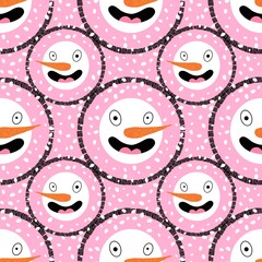 Cartoon winter ice seamless snowman and snowflakes pattern for Christmas packaging and new year 