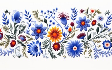 Fototapeta na wymiar Slavic Floral Ornament with Deep Red and Blue Hues