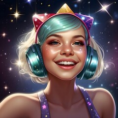 Sparkly Star Girl Selfie Generative AI