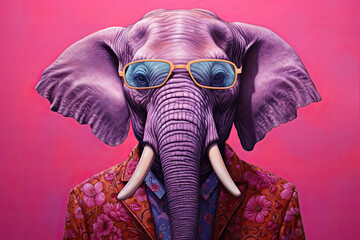 Fantasy-like portrait of man with the elephant's head bathed in various shades of pink